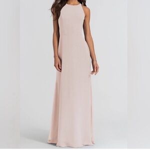 Hayley Paige Blush Highneck Chiffon Halter Full Length Dress